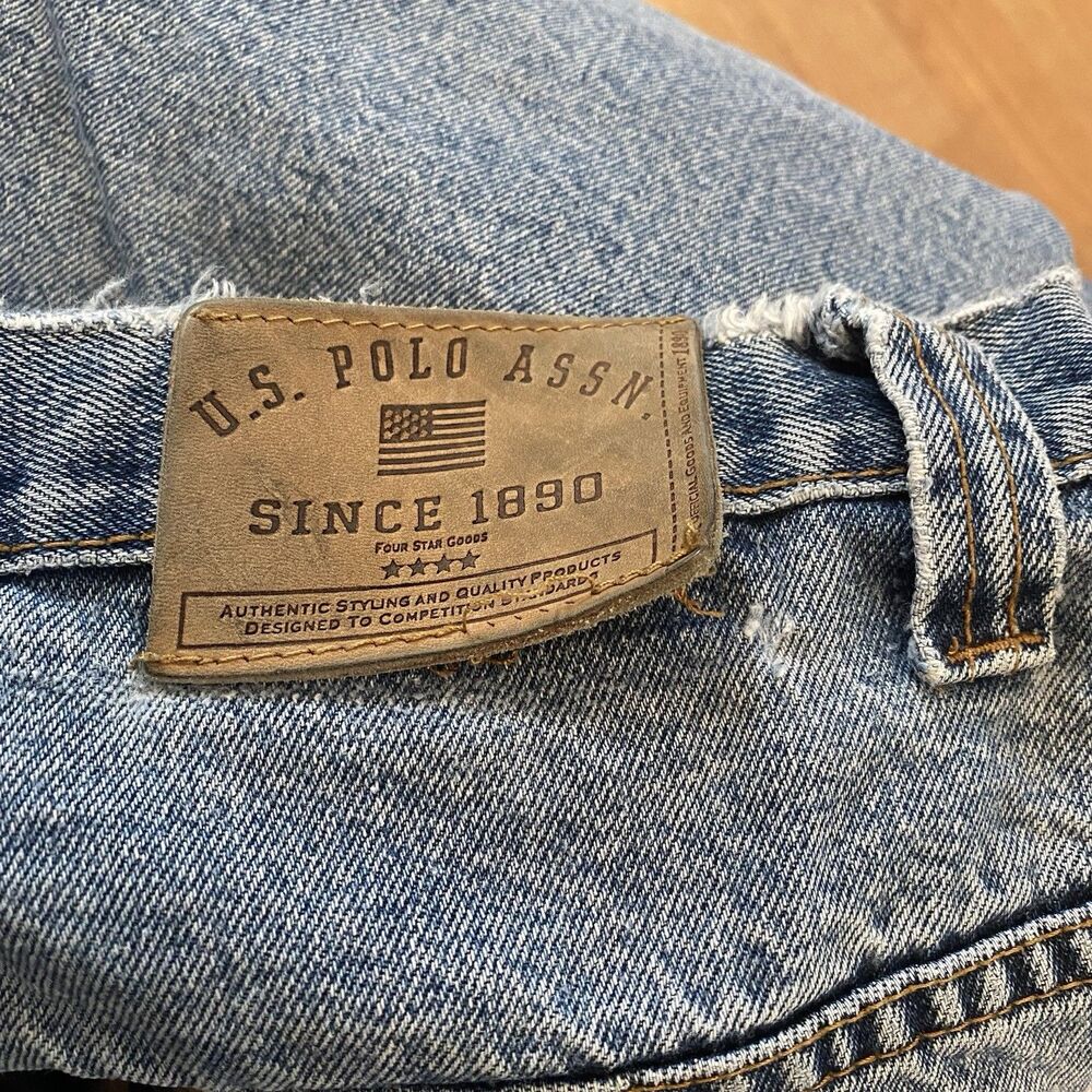 US Polo Assn Denim Y2K Carpenter Shorts Light Wash Size 40 Vintage 90s - Picture 3 of 16